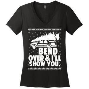 Bend Over And Ill Show You Funny Merry Christmas Tree Women's V-Neck T-Shirt