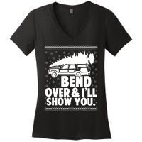 Bend Over And Ill Show You Funny Merry Christmas Tree Women's V-Neck T-Shirt