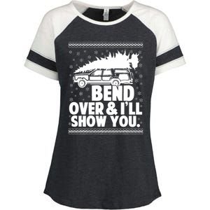 Bend Over And Ill Show You Funny Merry Christmas Tree Enza Ladies Jersey Colorblock Tee