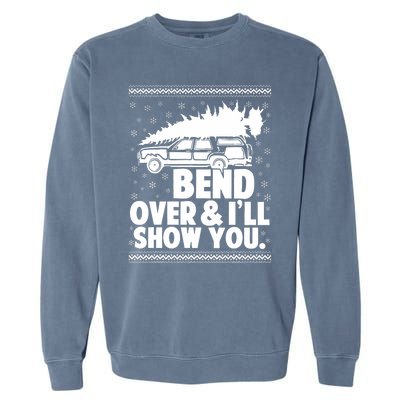 Bend Over And Ill Show You Funny Merry Christmas Tree Garment-Dyed Sweatshirt