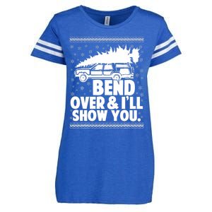 Bend Over And Ill Show You Funny Merry Christmas Tree Enza Ladies Jersey Football T-Shirt