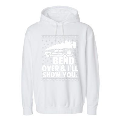 Bend Over And Ill Show You Funny Merry Christmas Tree Garment-Dyed Fleece Hoodie