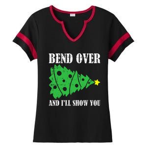 Bend Over And Ill Show You Christmas Pajama Funny Xmas Humor Ladies Halftime Notch Neck Tee