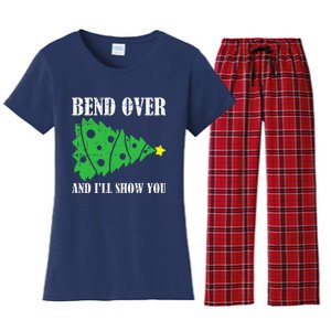 Bend Over And Ill Show You Christmas Pajama Funny Xmas Humor Women's Flannel Pajama Set