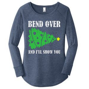 Bend Over And Ill Show You Christmas Pajama Funny Xmas Humor Women's Perfect Tri Tunic Long Sleeve Shirt