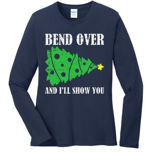 Bend Over And Ill Show You Christmas Pajama Funny Xmas Humor Ladies Long Sleeve Shirt