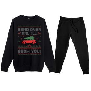 Bend Over And I'll Show You Ugly Christmas Couple Matching  Premium Crewneck Sweatsuit Set