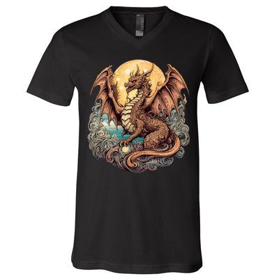 Beauty Of Art Nouveau Designs Enchanted Dragon Guardian V-Neck T-Shirt