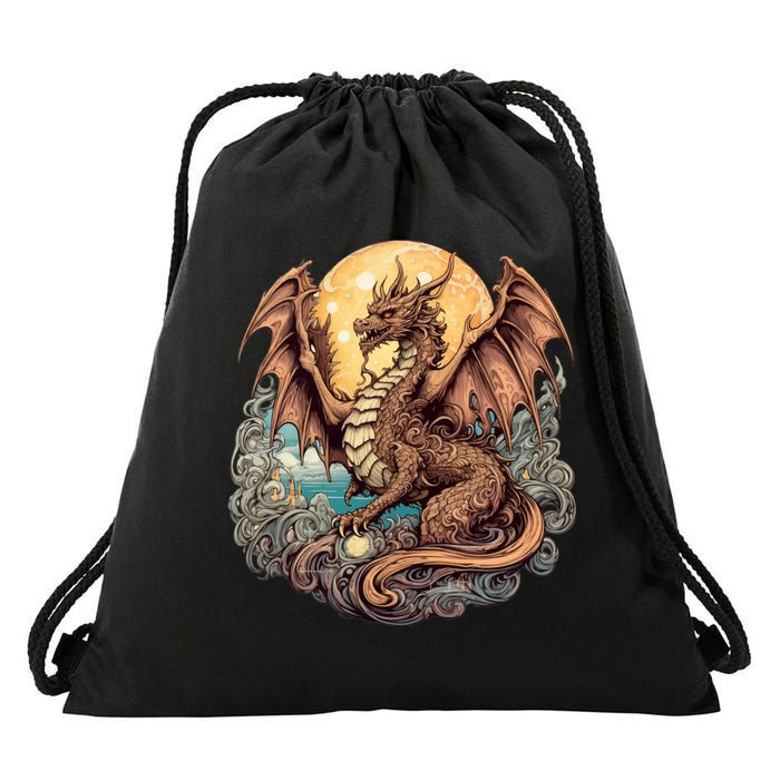 Beauty Of Art Nouveau Designs Enchanted Dragon Guardian Drawstring Bag