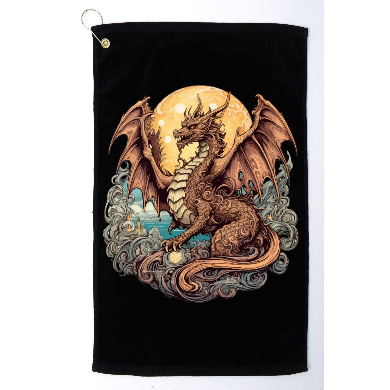 Beauty Of Art Nouveau Designs Enchanted Dragon Guardian Golf Towel