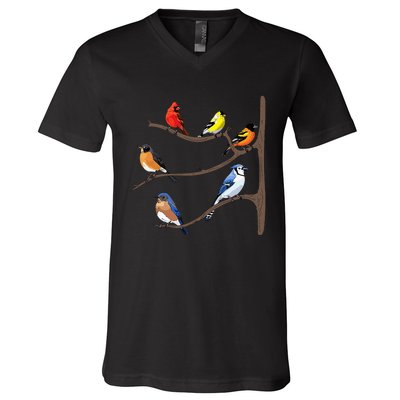 Birds On A Branch Birding Birdwatching Birder Bird Watcher V-Neck T-Shirt