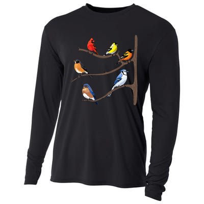 Birds On A Branch Birding Birdwatching Birder Bird Watcher Cooling Performance Long Sleeve Crew