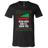 Bend Over And ILl Show You Christmas Couple Matching Family V-Neck T-Shirt