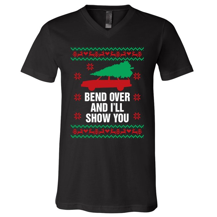 Bend Over And ILl Show You Christmas Couple Matching Family V-Neck T-Shirt