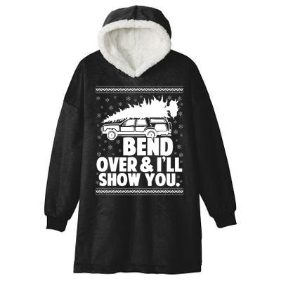 Bend Over And Ill Show You Funny Merry Christmas Tree Women Hooded Wearable Blanket