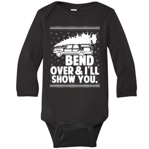 Bend Over And Ill Show You Funny Merry Christmas Tree Women Baby Long Sleeve Bodysuit