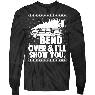 Bend Over And Ill Show You Funny Merry Christmas Tree Women Tie-Dye Long Sleeve Shirt