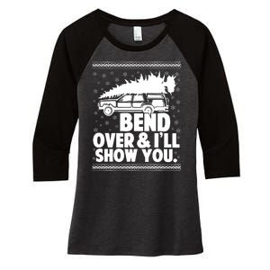 Bend Over And Ill Show You Funny Merry Christmas Tree Women Women's Tri-Blend 3/4-Sleeve Raglan Shirt