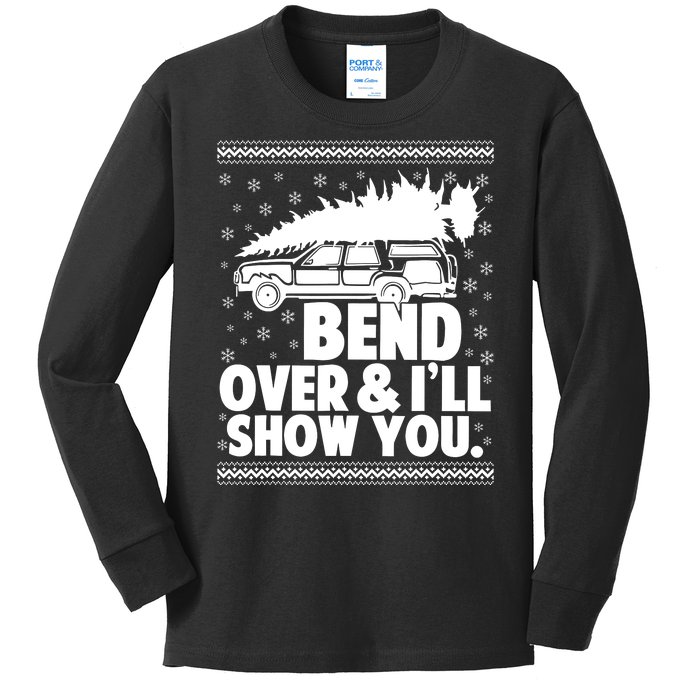 Bend Over And Ill Show You Funny Merry Christmas Tree Women Kids Long Sleeve Shirt