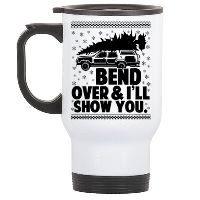 Bend Over And Ill Show You Funny Merry Christmas Tree Women Stainless Steel Travel Mug