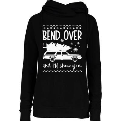 Bend Over And Ill Show You Christmas Pajama Funny Xmas Womens Funnel Neck Pullover Hood