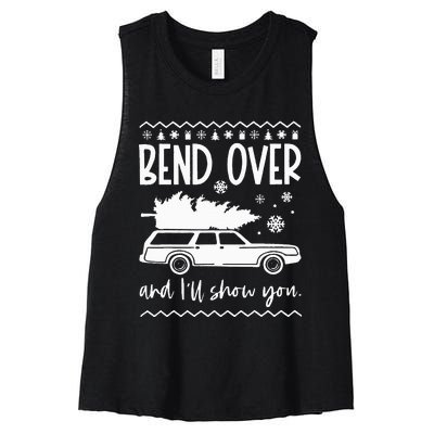 Bend Over And Ill Show You Christmas Pajama Funny Xmas Women's Racerback Cropped Tank