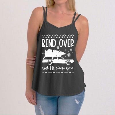 Bend Over And Ill Show You Christmas Pajama Funny Xmas Women's Strappy Tank