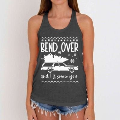 Bend Over And Ill Show You Christmas Pajama Funny Xmas Women's Knotted Racerback Tank