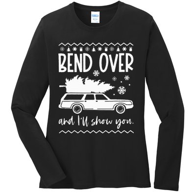 Bend Over And Ill Show You Christmas Pajama Funny Xmas Ladies Long Sleeve Shirt