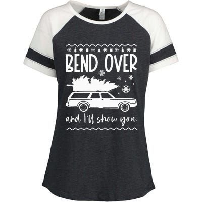 Bend Over And Ill Show You Christmas Pajama Funny Xmas Enza Ladies Jersey Colorblock Tee