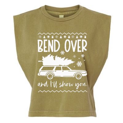 Bend Over And Ill Show You Christmas Pajama Funny Xmas Garment-Dyed Women's Muscle Tee