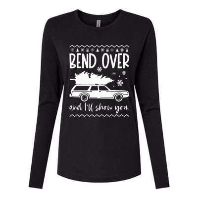 Bend Over And I'll Show You Christmas Couples Matching Womens Cotton Relaxed Long Sleeve T-Shirt