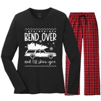 Bend Over And I'll Show You Christmas Couples Matching Women's Long Sleeve Flannel Pajama Set 