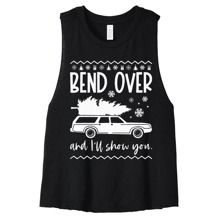 Bend Over And I'll Show You Christmas Couples Matching Women's Racerback Cropped Tank