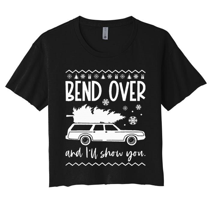 Bend Over And I'll Show You Christmas Couples Matching Women's Crop Top Tee