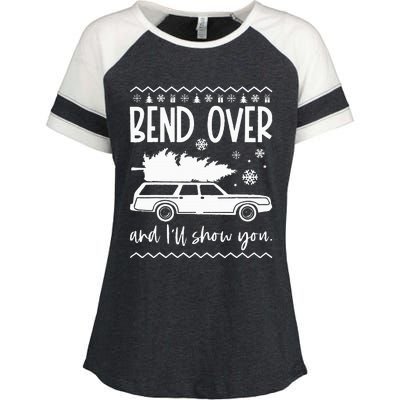 Bend Over And I'll Show You Christmas Couples Matching Enza Ladies Jersey Colorblock Tee