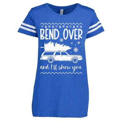 Bend Over And I'll Show You Christmas Couples Matching Enza Ladies Jersey Football T-Shirt