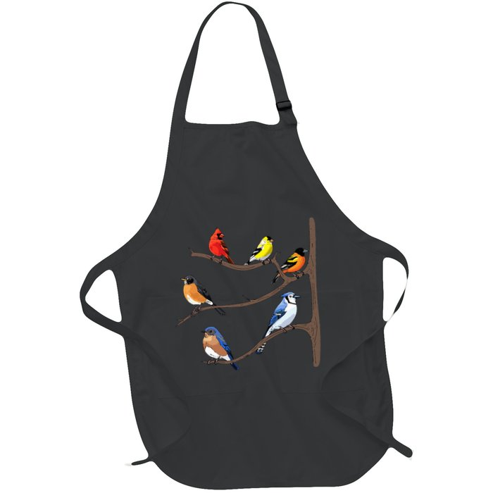Birds On A Branch Birding Birdwatching Birder Bird Watcher Full-Length Apron With Pockets