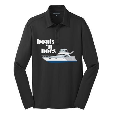 Boats N Hoes Funny Boating Silk Touch Performance Long Sleeve Polo