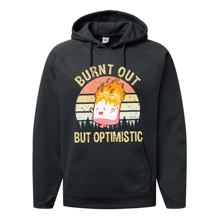 Burnt Out But Optimistic Retro Vintage Sunset Performance Fleece Hoodie