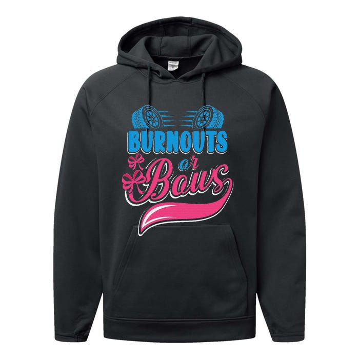 Burnouts Or Bows Gender Reveal Baby Party Announcement Performance Fleece Hoodie