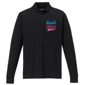 Burnouts Or Bows Gender Reveal Baby Party Announcement Performance Long Sleeve Polo