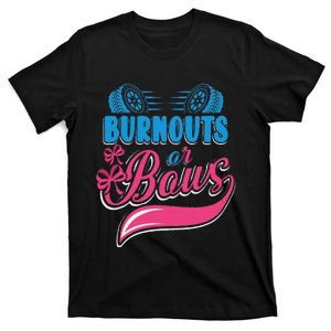 Burnouts Or Bows Gender Reveal Baby Party Announcement T-Shirt