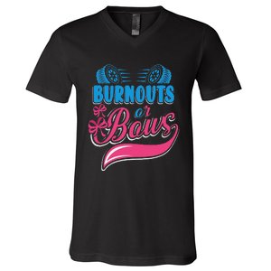 Burnouts Or Bows Gender Reveal Baby Party Announcement V-Neck T-Shirt