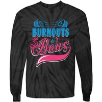 Burnouts Or Bows Gender Reveal Baby Party Announcement Tie-Dye Long Sleeve Shirt