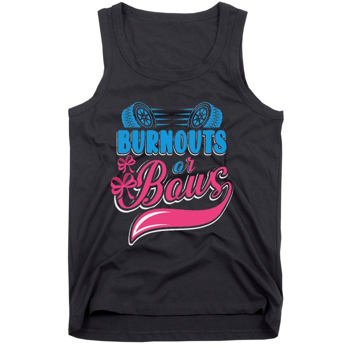 Burnouts Or Bows Gender Reveal Baby Party Announcement Tank Top