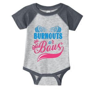 Burnouts Or Bows Gender Reveal Baby Party Announcement Infant Baby Jersey Bodysuit