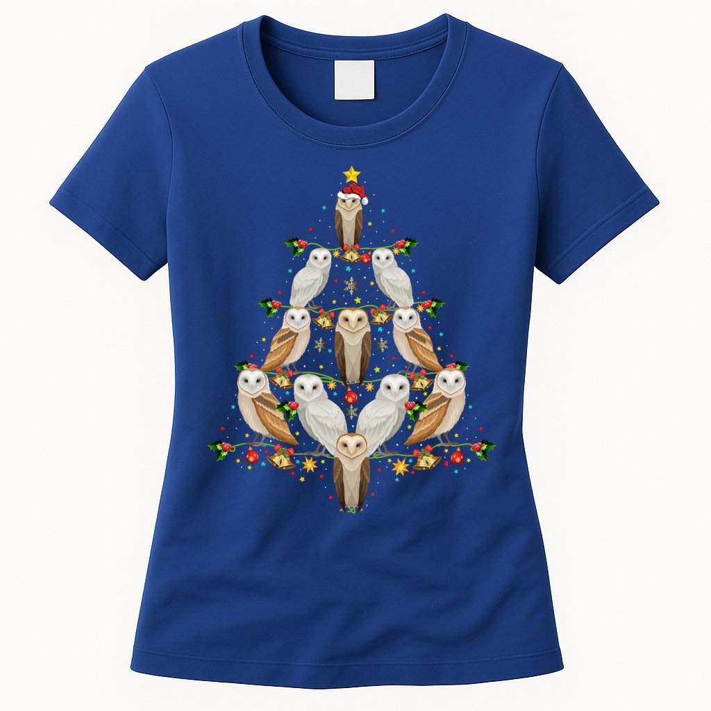 Barn Owl Bird Christmas Tree Gift Funny Christmas Barn Owl Gift Womens T-Shirt