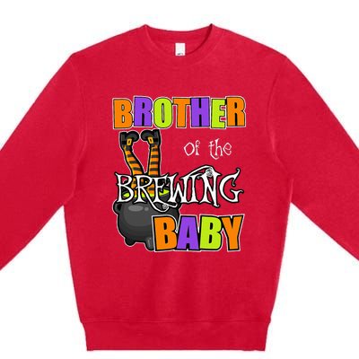 Brother Of Brewing Baby Halloween Theme Baby Shower Spooky Premium Crewneck Sweatshirt