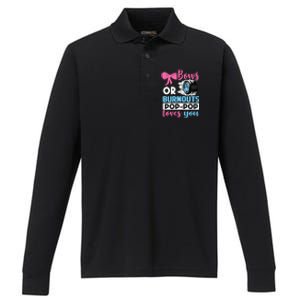 Burnouts or Bows Pop Pop loves you Gender Reveal party Baby Performance Long Sleeve Polo